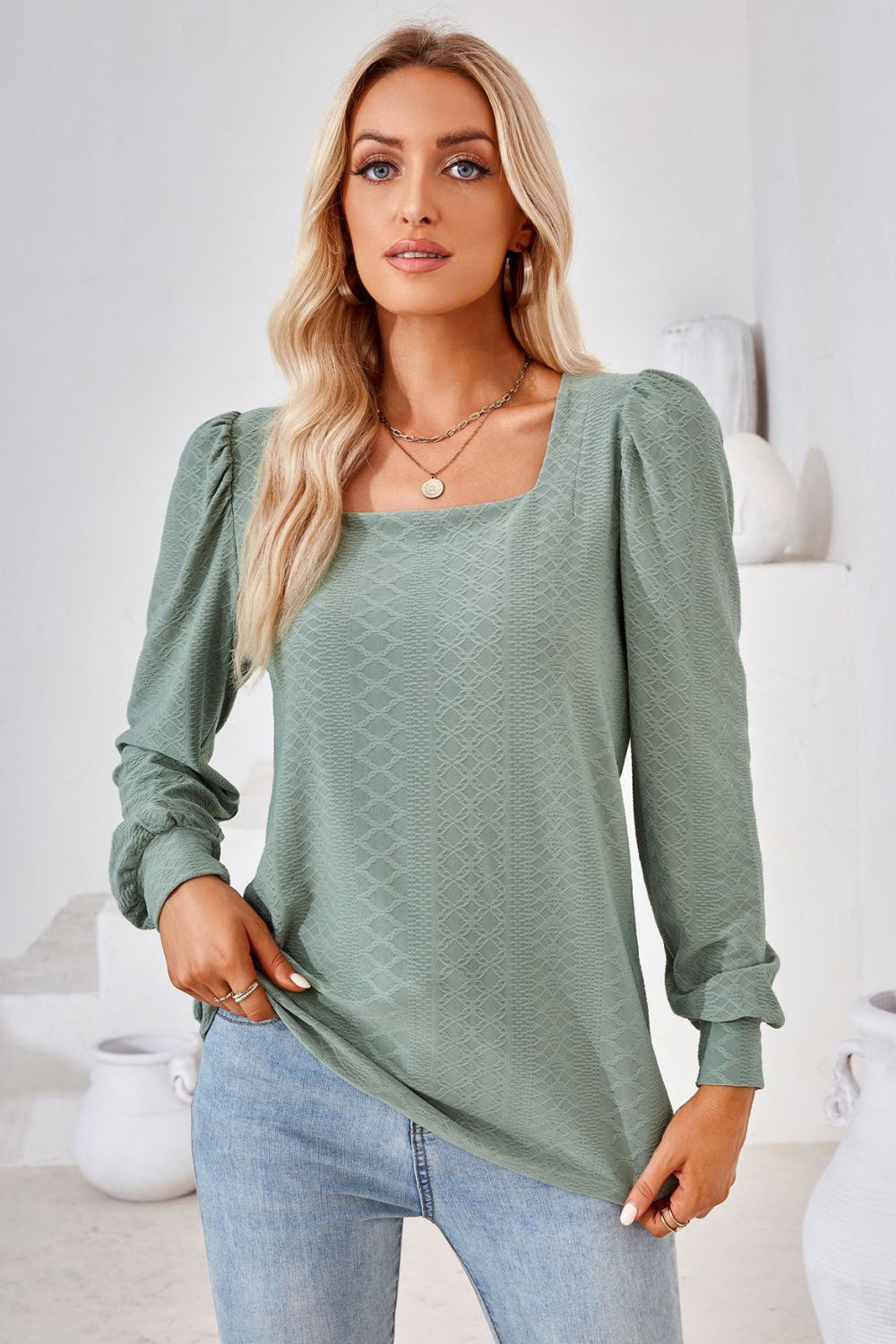 Square Neck Puff Sleeve Blouse