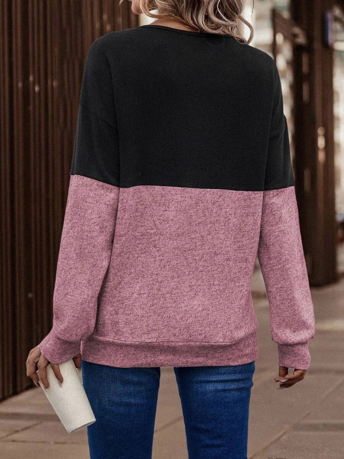 Two-Tone Crisscross Detail Sweatshirt