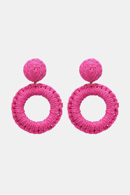 Round Shape Raffia Grass Dangle Earrings