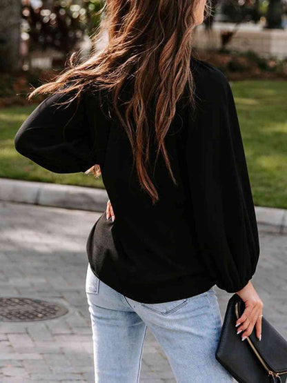 Notched Neck Long Sleeve Blouse