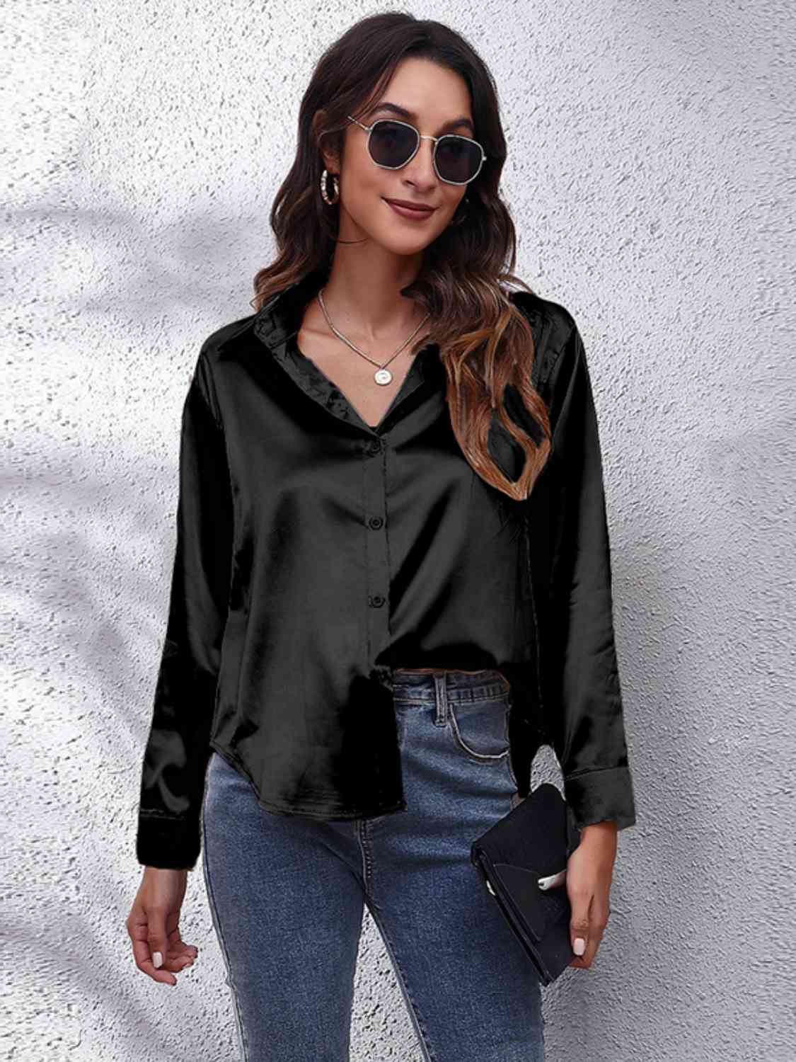 Collared Neck Buttoned Long Sleeve Shirt