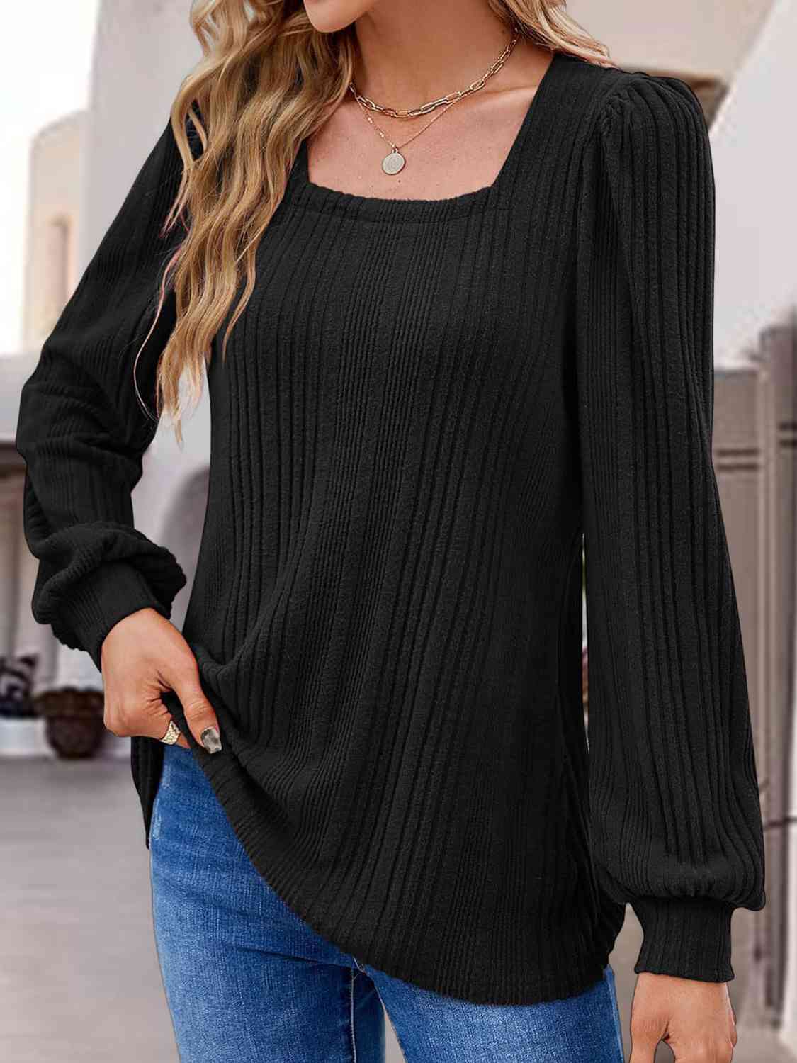 Square Neck Long Sleeve Top