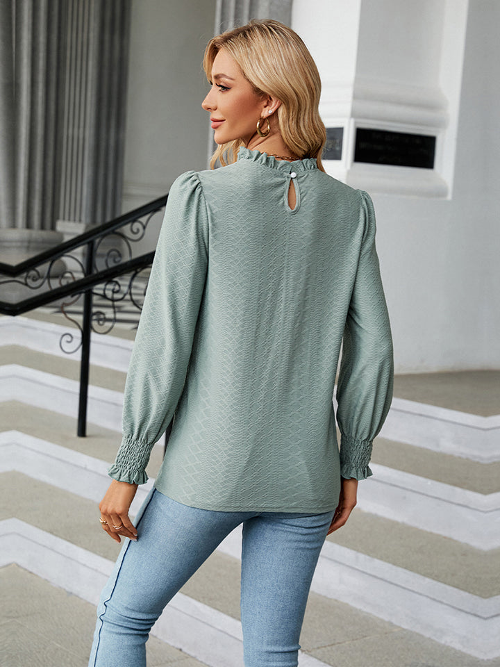 Round Neck Flounce Sleeve Blouse