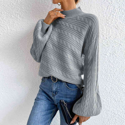 Cable-Knit Mock Neck  Long Sleeve Sweater