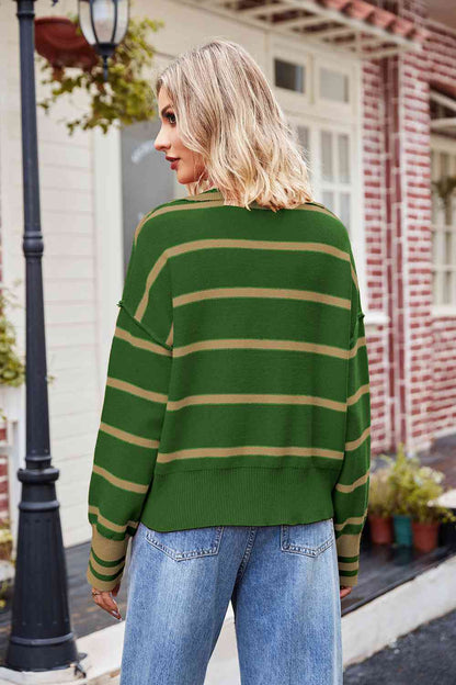 Striped Johnny Collar Sweater