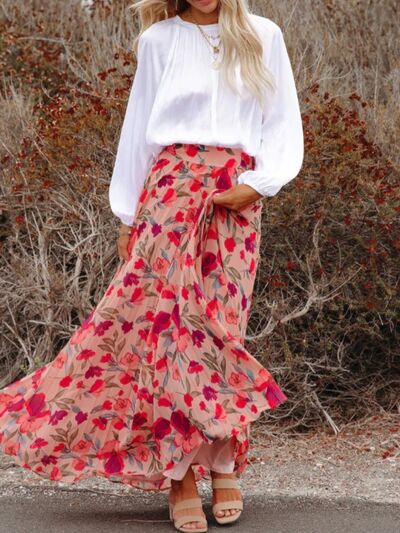 Printed High Waist Pleated Skirt