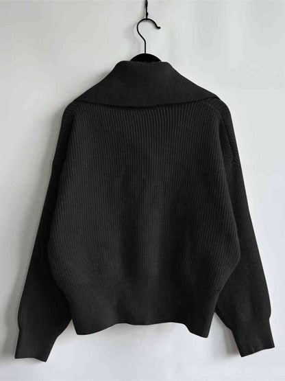 Statement Collar Half Button Sweater