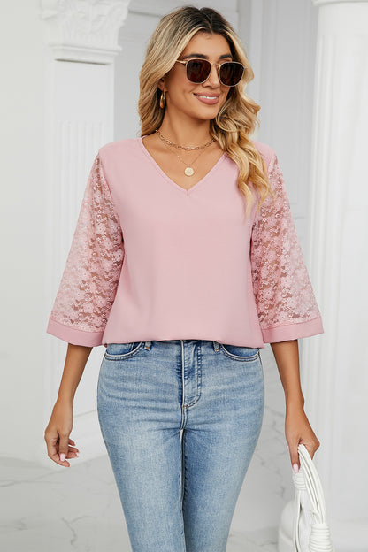 V-Neck Three-Quarter Sleeve Top