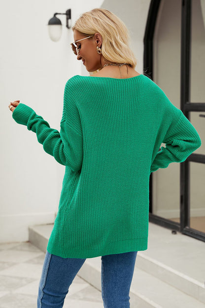 Boat Neck Dropped Shoulder Knit Top