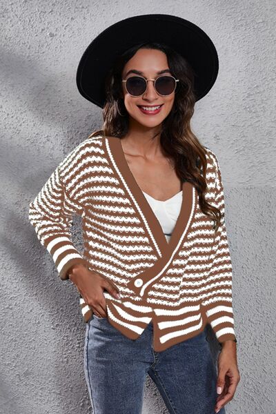 Striped V-Neck Knit Top