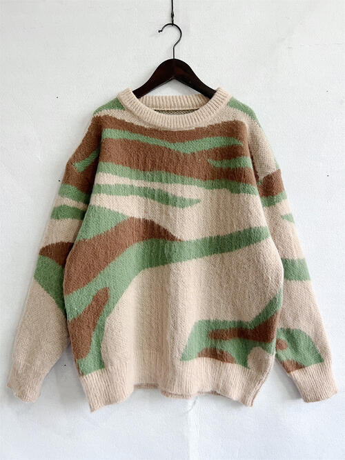 Color Block Round Neck Sweater