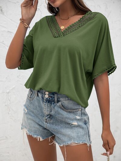 Lace Detail V-Neck T-Shirt