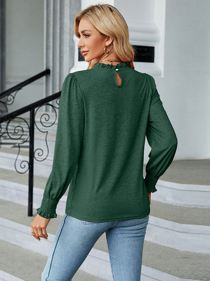 Round Neck Flounce Sleeve Blouse