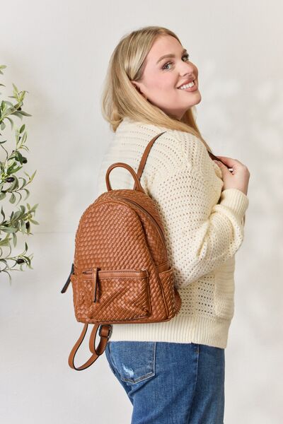 SHOMICO PU Leather Woven Backpack