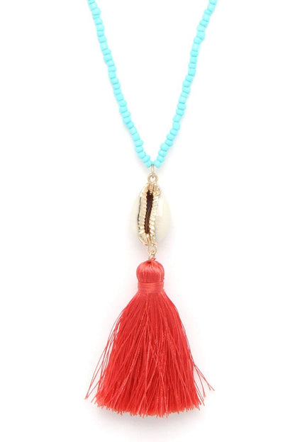 Cowrie Shell Tassel Beaded Necklace