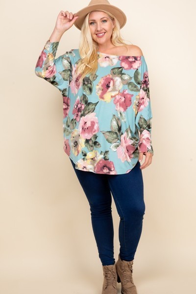 Plus Size Floral Printed Venezia One Shoulder Fashion Top