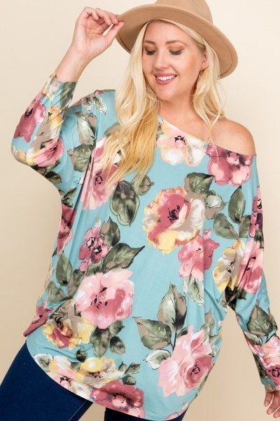 Plus Size Floral Printed Venezia One Shoulder Fashion Top