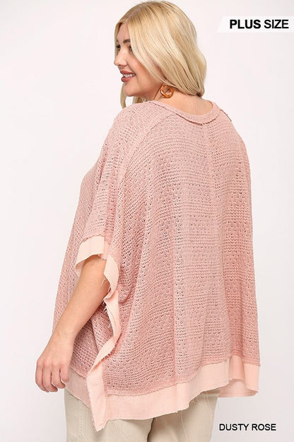 Light Knit And Woven Mixed Boxy Top With Poncho Sleeve