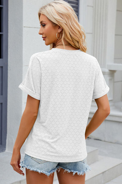 Eyelet Notched Short Sleeve T-Shirt