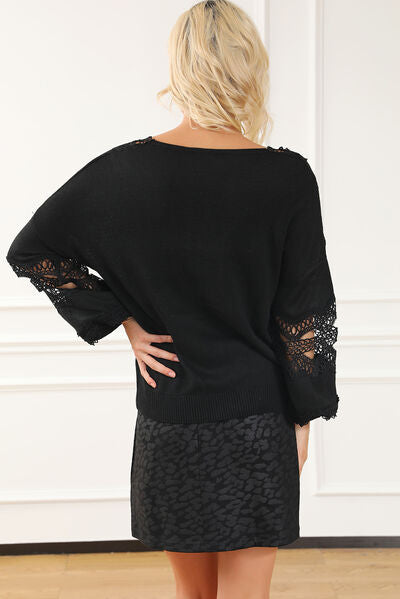 Openwork V-Neck Raglan Sleeve Sweater