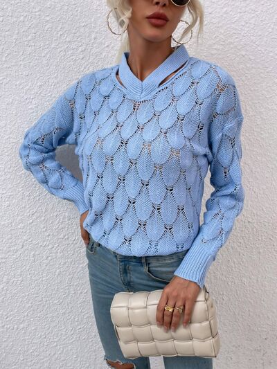 Openwork Cutout Dropped Shoulder Sweater