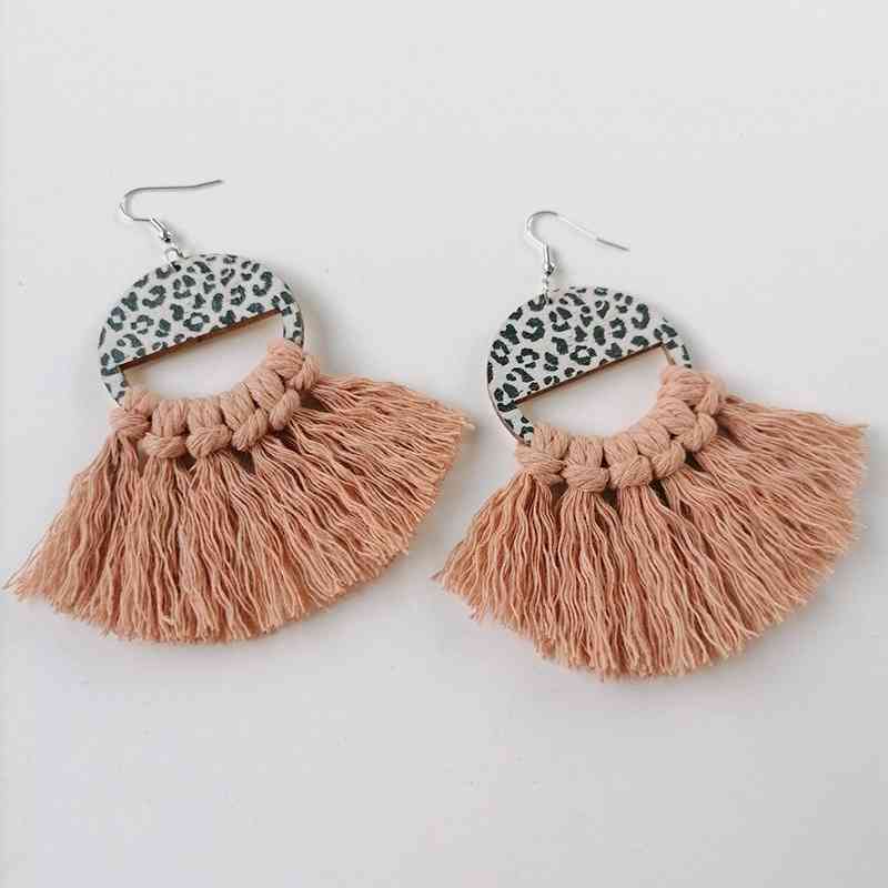 Tassel Detail Leopard Drop Earrings