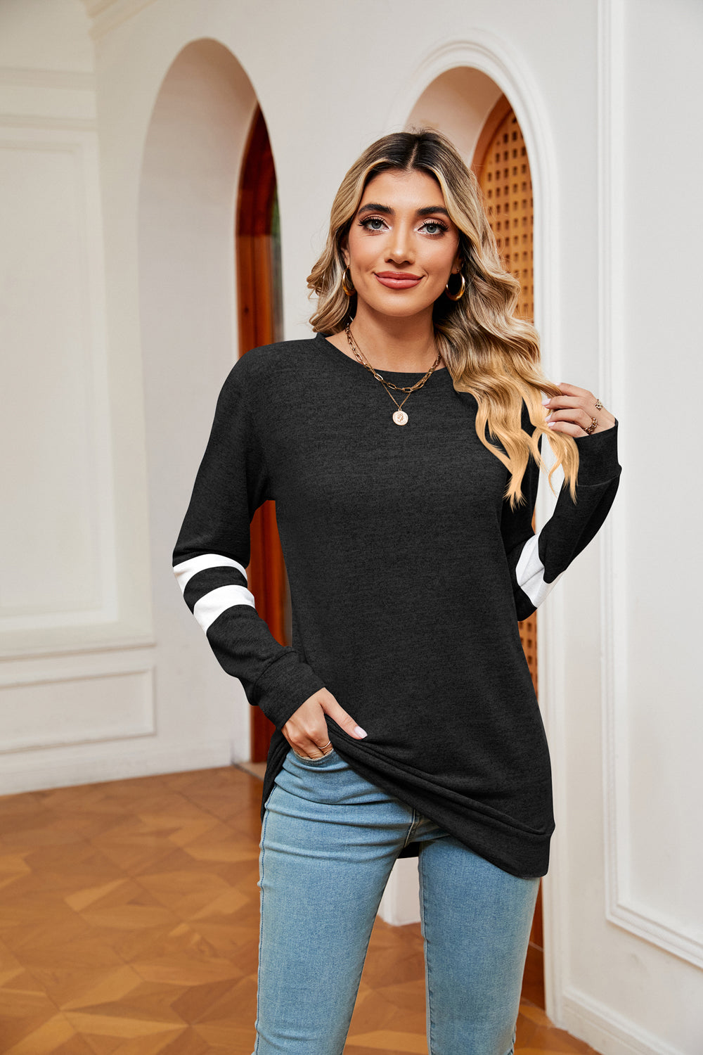 Round Neck Long Sleeve Top