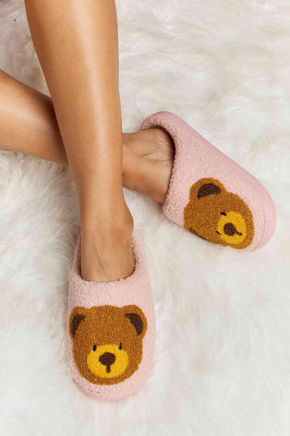 Melody Teddy Bear Print Plush Slide Slippers