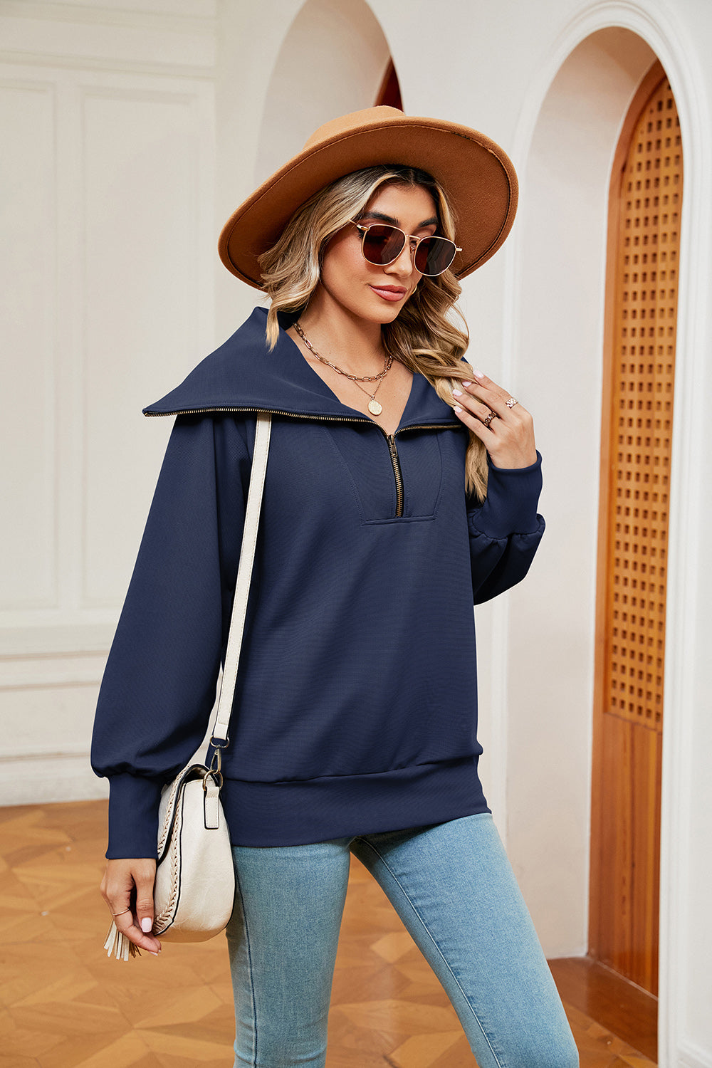 Half-Zip Collared Sweatshirt