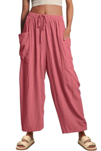 Full Size Pocketed Drawstring Wide Leg Pants