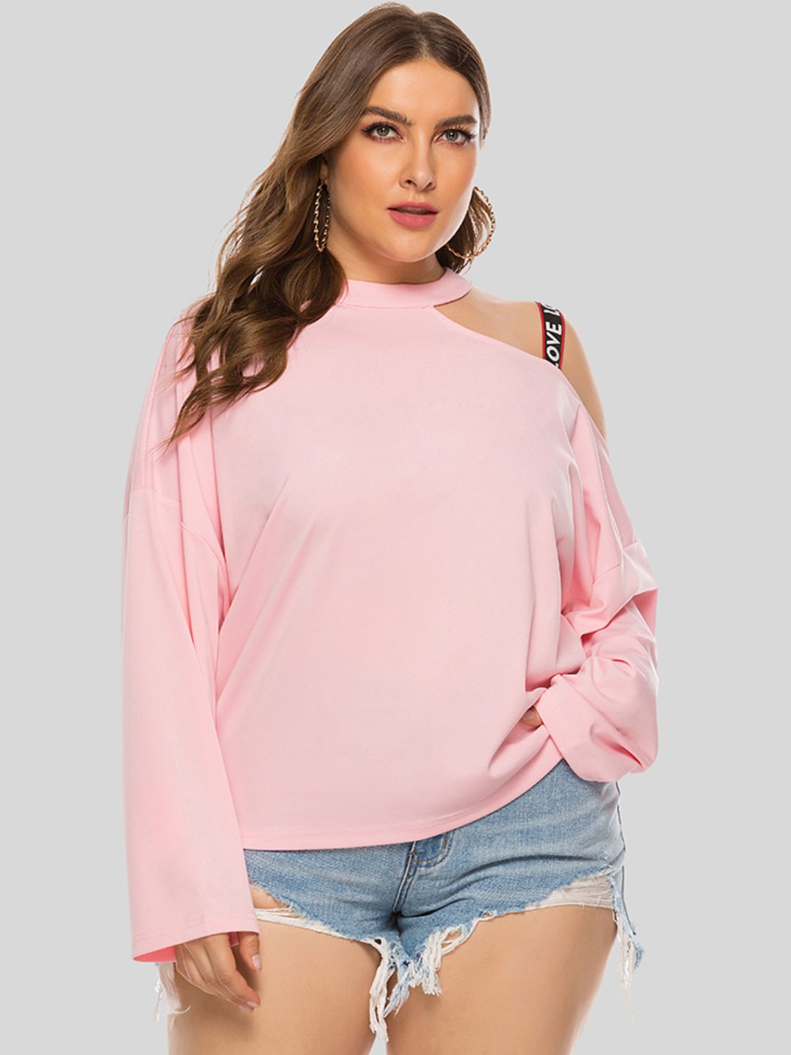 Plus Size Cold-Shoulder Round Neck Blouse