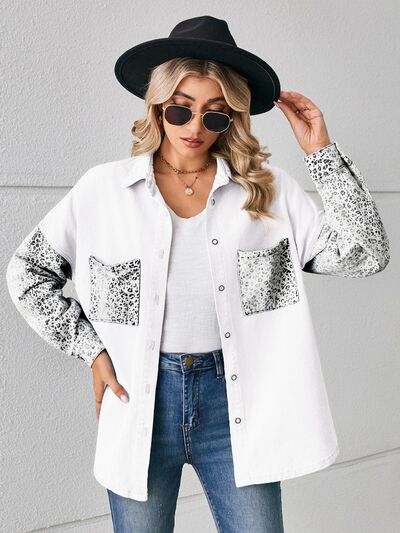 Leopard Button Up Denim Jacket