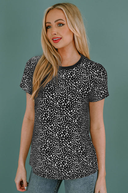 Animal Print Round Neck Short Sleeve T-Shirt