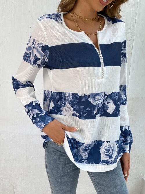 Printed Half Zip Long Sleeve T-Shirt