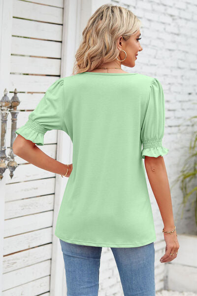 Smocked Square Neck Short Sleeve T-Shirt