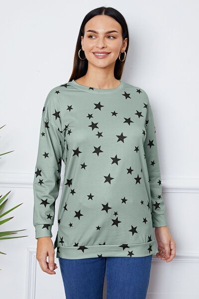 Star Print Round Neck Dropped Shoulder Sweatshirt