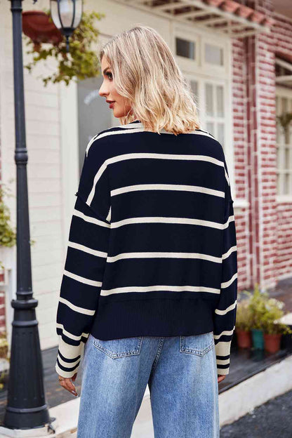 Striped Johnny Collar Sweater