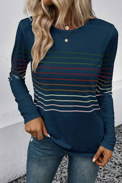 Striped Round Neck Long Sleeve T-Shirt