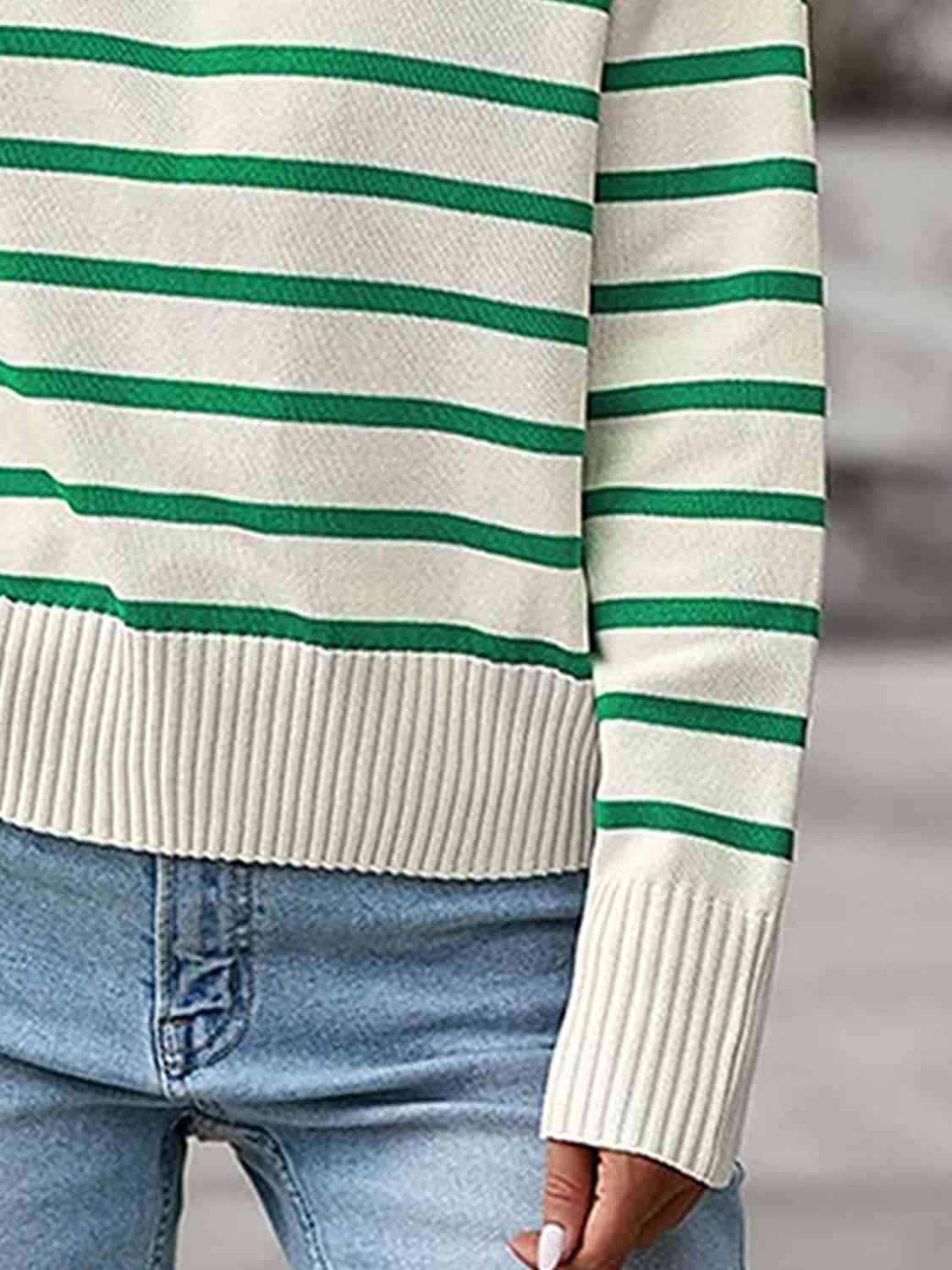 Striped Collared Neck Knit Top