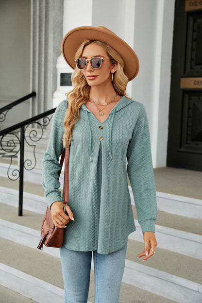 Long Sleeve Hooded Blouse