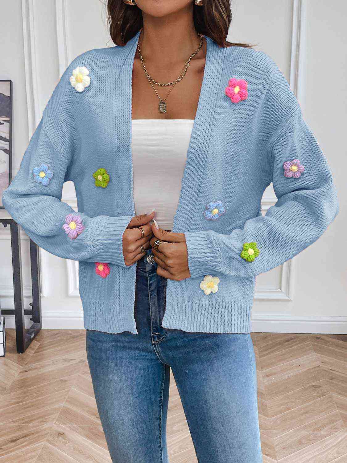 Floral Long Sleeve Open Front Cardigan