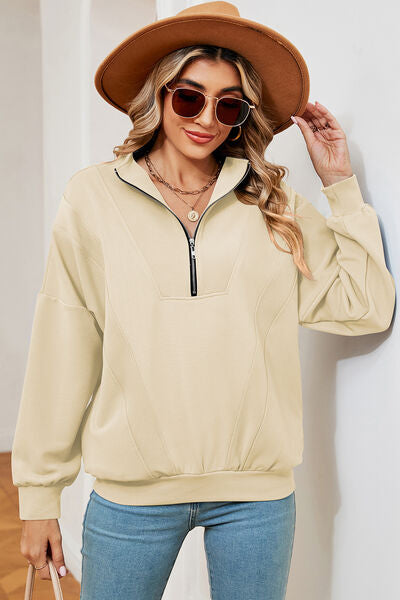 Half Zip Dropped Shoulder Sweatshirt