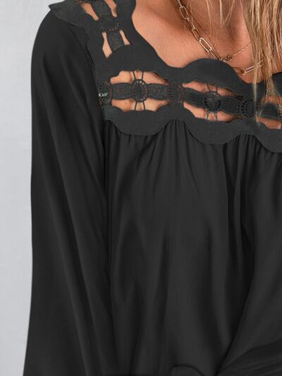 Cutout Square Neck Long Sleeve Blouse