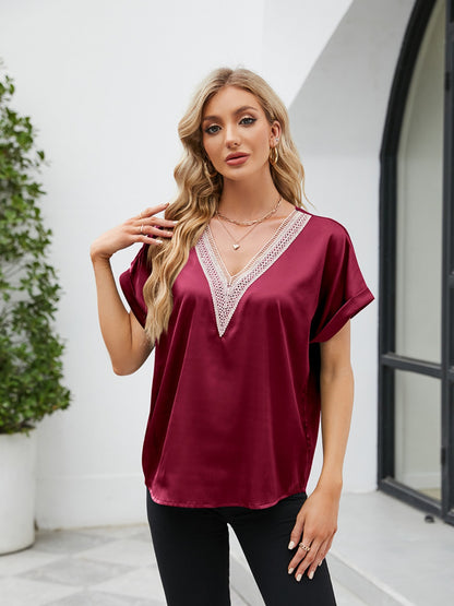 V-Neck Short Sleeve Blouse