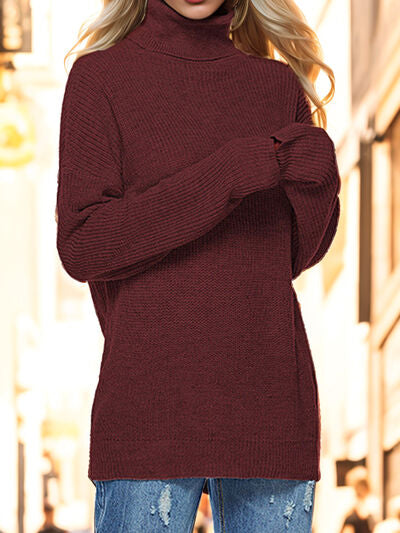 Turtleneck Drop Shoulder Long Sleeve Sweater