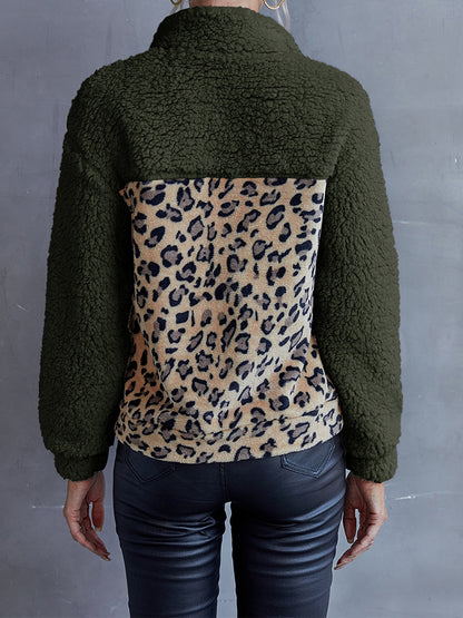 Leopard Quarter-Snap Teddy Sweatshirt