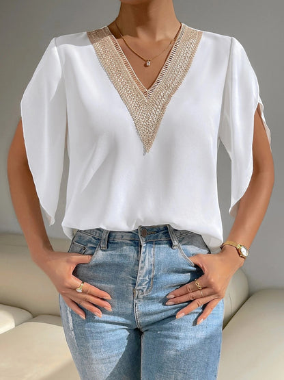 V-Neck Short Sleeve Blouse