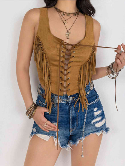 Fringe Lace-Up Vest