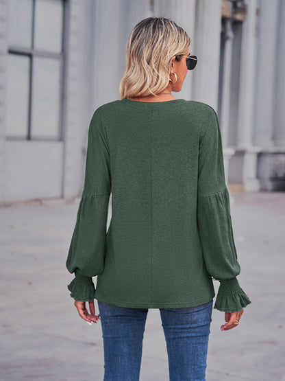 Round Neck Flounce Sleeve Blouse