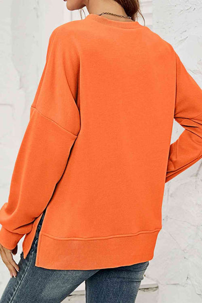 Round Neck  Dropped Shoulder Slit Sweatshirt